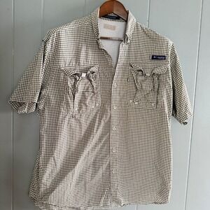 Columbia PFG Super Bahama Fishing Shirt Green Plaid Utility Gorpcore Mens L